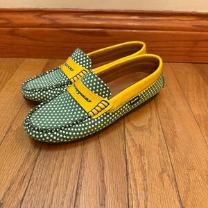 Stylish Green and Yellow Polka Dot Loafers Women’s Size 6 Atlanta Mocassin